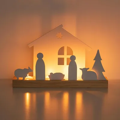 Productafbeelding van Kerststal set voor Kerstmis indoor - Romadedi houten wieg sets kaarsenhouder decoraties