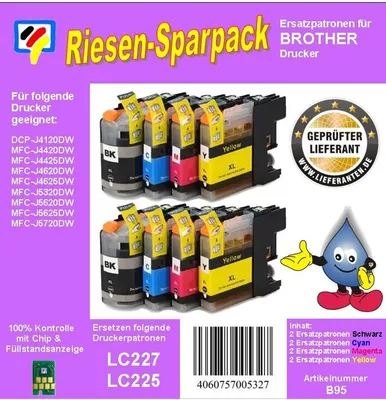 Produktbild von LC227XLBK & LC225XLC/M/Y - Riesensparpack - 8 TiDis Ersatzpatronen