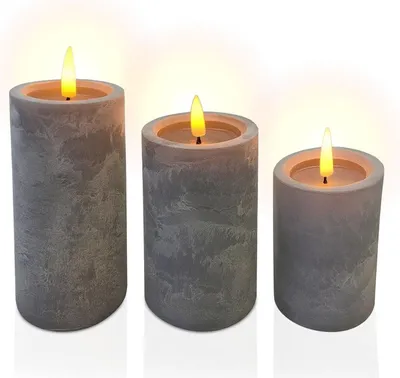 Productafbeelding van LED-kaarsen met timer, set van 3 stuks - betonlook