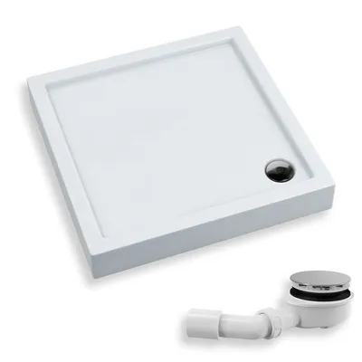 Produktbild von Duschwanne Quadratisch 100x100x14 Sanitäracryl Duschtasse Glatt | Ablaufgarnitur ⌀90 mm & Füßen im SET | Anti-Rutsch Duschbecken | BADLAND COMPETIA