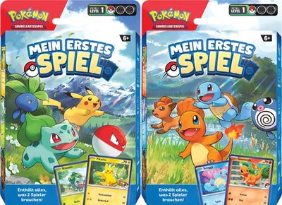 Two boxes of Pokemon TCG 'Mein erstes Spiel' (My First Game) are shown side-by-side.