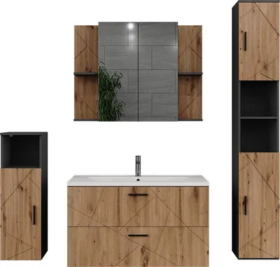 Produktbild von Badmöbel-Set Vicco Irma Anthrazit/Goldkraft Eiche 5 Teile, Model 56332