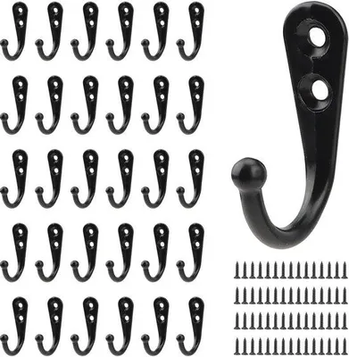 Produktbild von 30 Stück Schraubhaken, Metallhaken, Garderobehaken, Schraubhaken, Wandhaken, Kleiderhaken schwarz für Bad, Büro, Küche, Wohnzimmer