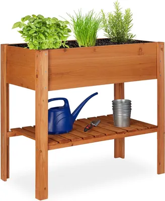 Obrázek produktu pro Dřevěný truhlík na zeleninovou zahradu s úložným prostorem pro rostliny - truhlík na balkon a terasu 80 x 88 x 43,5 cm světle hnědý