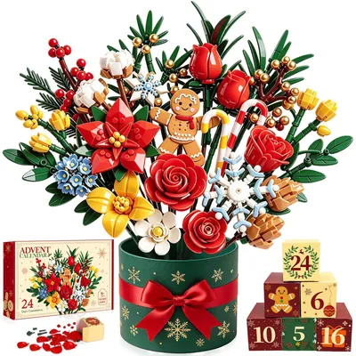Adventskalender 2026 mit 24 Blumen-Bausets, kreativ