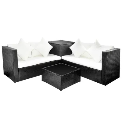 Produktbild von vidaXL 4-tlg. Garten-Lounge-Set mit Auflagen Poly Rattan Schwarz