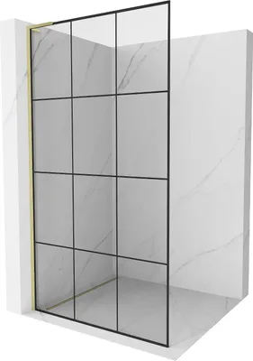 Image de Mexen Kioto L paroi de douche Walk-in 110 x 200 cm, motif noir, finition dorée brossée - 800-110-103-55-77