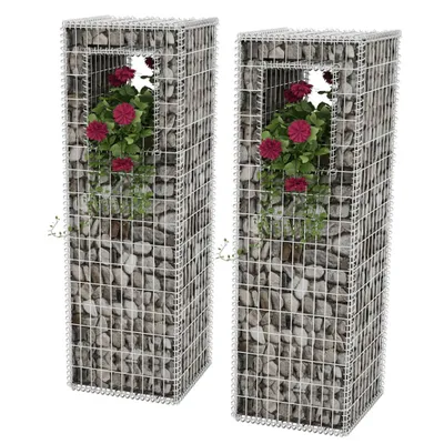 Immagine prodotto di vidaXL Cesto di gabbioni per pali e fioriere 2 pezzi in acciaio 50×50×160 cm
