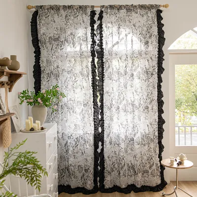 Immagine prodotto di Tende in voile a motivi floreali, trasparenti, con passanti per l'asta, per soggiorno e camera da letto, 2 pezzi, L132 x H213 cm