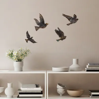 Image de Wallity, Birds-1, accessoire mural décoratif en métal, multicolore, 100 % METAL, 15 x 13 cm