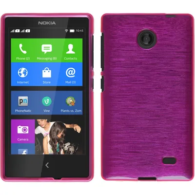 Produktbild von PhoneNatic Case kompatibel mit  Nokia X / X+ - pink Silikon Hülle brushed + 2 Schutzfolien