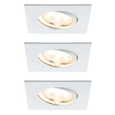 Image de Ensemble de spots encastrables Paulmann Premium, modèle Coin, verre transparent, forme carrée, orientables, LED, 3 x 6,8 W, 2700 K, 230 V, 51 mm, finition blanche mate/aluminium, zinc