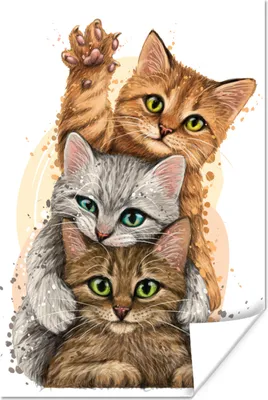 Produktbild von MuchoWow® Poster Katzen - Illustration - Haustiere - Katze 120x180 cm - Kunstposter