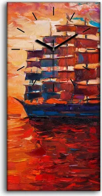 Produktbild von Wanduhr Bürouhr Leinwand Bild Geräuschlos Kunstdruck 30x60 Fregatten Schiff - schwarze Hände