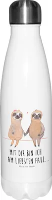 Produktbild von Mr. & Mrs. Panda Trinkflasche Faultier Pärchen - Weiß - Geschenk, thermo, Liebe, Wasserflasche, trinkflaschen, Trinkbehälter, Verlobt, Beziehung, Edelstahlflasche