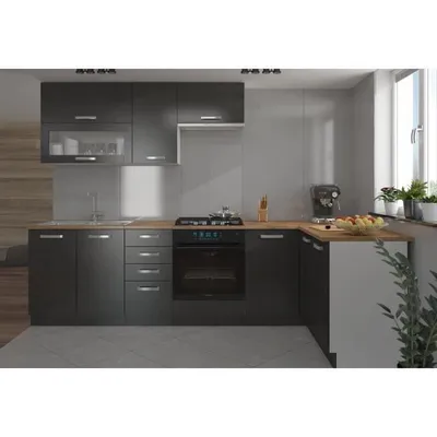 Image de LASSEN Cuisine complete d'angle 240x165 cm avec plan de travail - Angles réversible - 8 éléments - Gris Matera