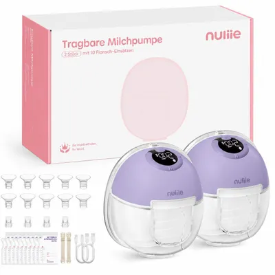 Immagine prodotto di Tiralatte elettrico portatile Nuliie S32, tiralatte elettrico a mani libere con 4 modalità e 9 livelli di intensità, dotato di flangia comfort da 13/15/17/19/21/24 mm