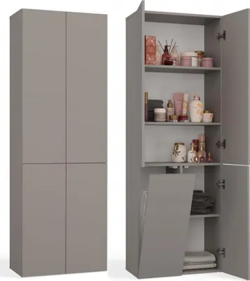 Immagine prodotto di BDW Mobile da bagno, cesto per biancheria, 4 ante 174x60x30cm, grigio