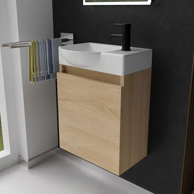Produktbild von Alpenberger Gäste WC Waschbecken mit Unterschrank | Kleines Badmöbel 45 cm Breit | Waschtisch mit Waschbeckenunterschrank