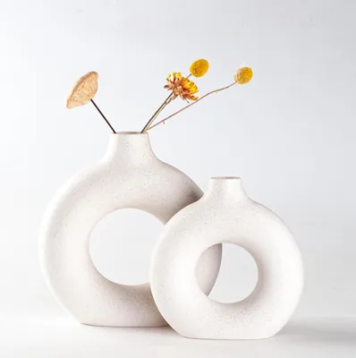 Produktbild von Keramische runde matte Vase weiß groß für Pampasgras Deko