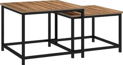 Zdjęcie produktu dla Zestaw 2 stolików kawowych HOMCOM z imitacją drewna, industrialny design, sztaplowany, stolik kawowy do salonu, stolik kawowy do sofy, do salonu, sypialni, naturalny