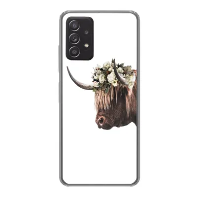 Produktbild von MuchoWow® Handyhülle Schutzhülle Hülle für Samsung galaxy a73 Schottischer Highlander - Kuh - Rosen Silikon Softcase Handy Hülle - Handyhülle