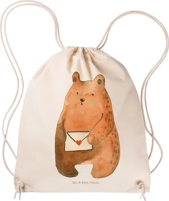 Produktbild von Mr. & Mrs. Panda Jutebeutel Bär Vermissen - Transparent - Geschenk, Freundin, Freund, Rucksackbeutel, Stoffrucksack, Sportbeutel, Unglücklich Verliebt, Verreist, Teddy