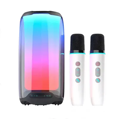 Produktbild von Bluetooth Lautsprecher mit 2 Drahtlosen Mikrofonen Kabellos Mikrofon Karaokemaschinen mit 6 LED-Lichtmodi für Jungen Mädchen Geschenke Heimparty