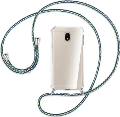 Produktbild von Handykette Backcover-Schutzhülle mit Band (Metall silberfarben) für Samsung Galaxy J3 2017 - grün/blau/weiß