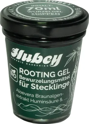 A close-up studio shot of a jar of HUBEY Rooting Gel.