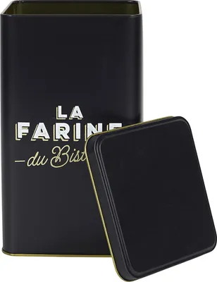 Image de HowHomely | Farinier - Récipient à farine - 11 x 11 x 18 cm - Noir Or - Récipient à farine - avec inscription