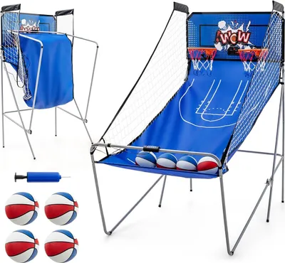 Produktbild von GOPLUS Basketball Schießmaschine, Baskeltballständer klappbar mit 8 Spielmodi, 4 Basketbällen & Handpumpe, Basketballautomat elektronisch