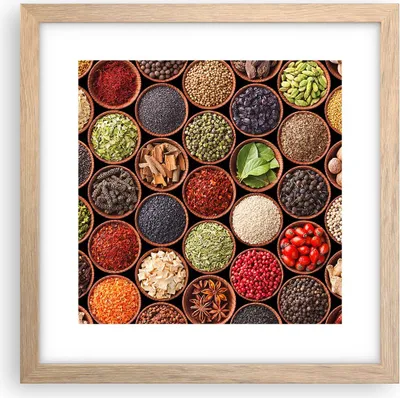 Produktbild von Gerahmtes Poster - Rahmen in heller Eiche - Gewürz Küche - 30x30 cm - Wand Bild - Wanddeko - Wandbilder - Kunstposter - Wandposter - Bilderrahmen - Bilder - Kunstdruck - Wandbild - P2NAC30x30-3600