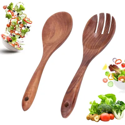 2-teiliges Salatbesteck aus Holz, Serviergabel und -löffel