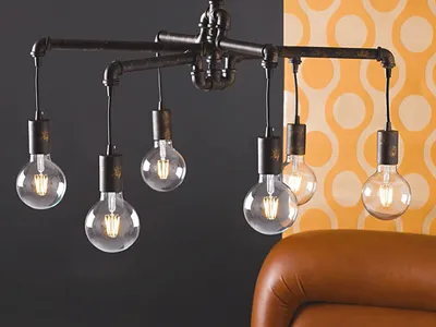 Produktbild von LED Kronleuchter modern Industrial Pendelleuchte Wasserrohr Rost-Optik Esstisch