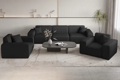 Produktbild von Sofaset Designersofa CELES PREMIUM 3-1-1 in Stoff Scala Schwarz