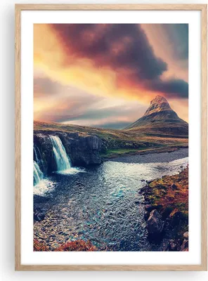 Produktbild von Gerahmtes Poster - Rahmen in heller Eiche - Wasserfall Himmel Berg - 50x70 cm - Wand Bild - Wanddeko - Wandbilder - Kunstposter - Wandposter - Bilderrahmen - Bilder - Kunstdruck - P2NPA50x70-5111