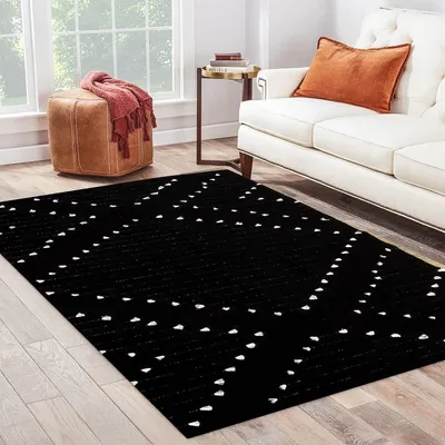 Productafbeelding van Vloerkleed Zwart Katoen Geweven Geometrisch Boho 15x18cm Wasbaar