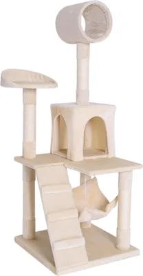 Produktbild von lionto Kratzbaum, stilvoller 133 cm Katzenbaum mit Plüschbezug, robusten Sisalstämmen & vielseitigen Liegeflächen, beige