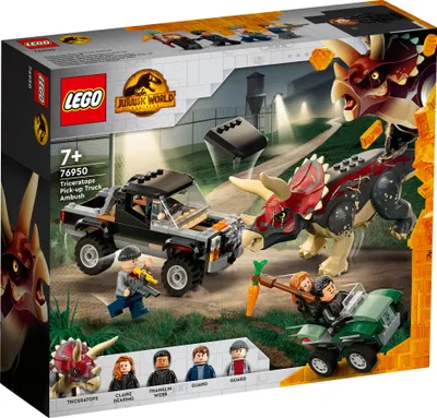 Produktbild von LEGO 76950 Jurassic World Triceratops-Angriff, Spielzeugauto mit Dinosaurier-Figur und 4 Minifiguren, Spielzeug für Kinder ab 7 Jahre