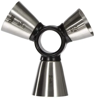 Likeurmaßbecher Classic dreifach 11 cm, Edelstahl, silber/schwarz