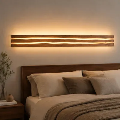 Produktbild von ZMH Wandleuchte Holz 100cm Wandlampe LED Wohnzimmer modern 3000K 16W Wandbeleuchtung Innenwandleuchte für Schlafzimmer Flur Treppenhaus Esszimmer