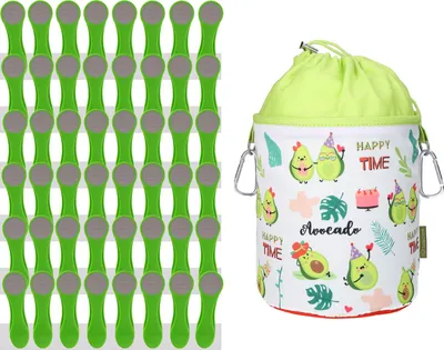 Produktbild von 48 Wäscheklammern Grün Grau Edelstahl und 1 bellaCott Wäscheklammerbeutel Avocado