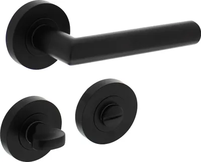 Produktbild von Hochwertige Rosettengarnitur Vollmaterial Zamak Türdrücker Schwarz matt Mod. Aachen-R WC DIN Norm