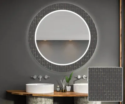 Zdjęcie produktu dla Artforma Okrągłe lustro dekoracyjne z oświetleniem LED 70x70 cm | Barwa LED: zimna biała 7000K | OUV001
