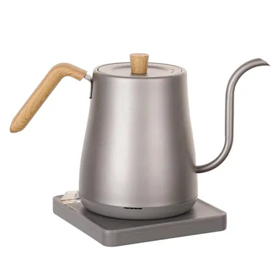 Produktbild von Elektrischer Wasserkocher mit Schwanenhals, 304 Edelstahl, 800ml, 1000W Schnellaufheizung, Präzise 90° Ausgusskontrolle, für Kaffee & Tee, Titan Grau mit Holzmaserung