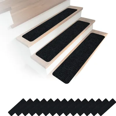 Zdjęcie produktu dla Zestaw 16 mat schodowych Relaxdays, prostokątne maty schodowe, 75 x 20 cm, samoprzylepne dywaniki schodowe, czarne