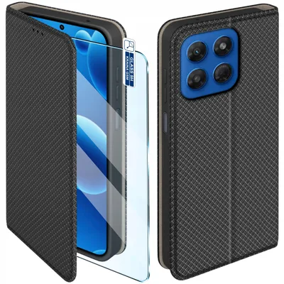 Produktbild von Klapphülle für Motorola G37, verschließbar, schwarz + 9H-Glas
