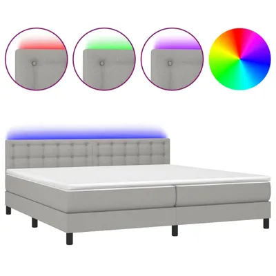 Image de vidaXL Lit boxspring avec matelas & LED gris clair 200x200 cm Tissu