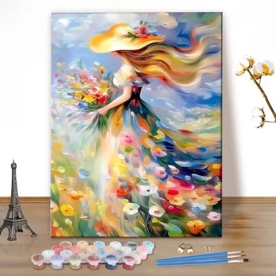 Image de Kit de peinture par numéros pour adultes, motif : fleurs, dimensions : 40x50 cm, sans cadre